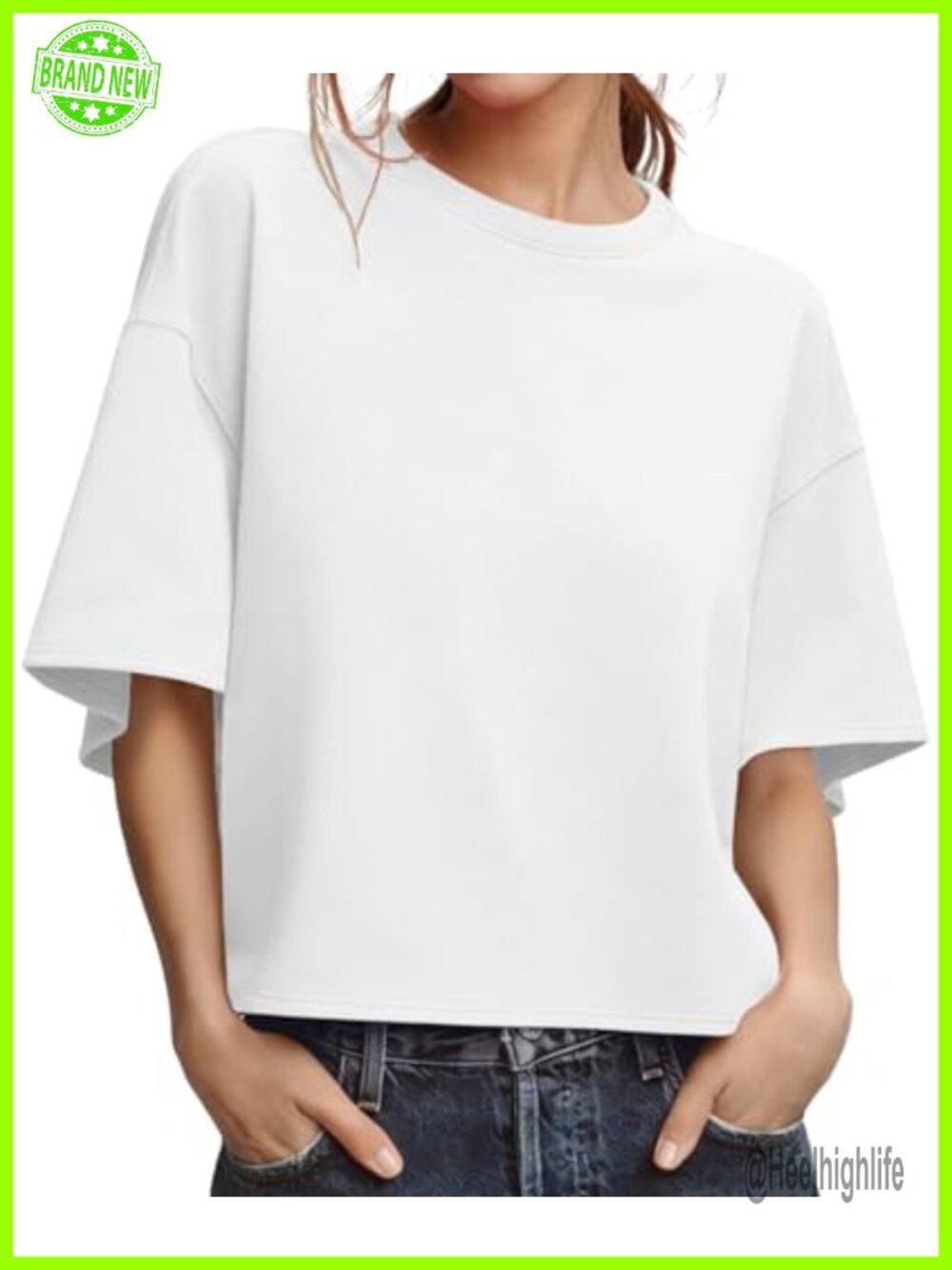 Womens Oversized T Shirt Short Sleeve Cropped Top Summer Casual